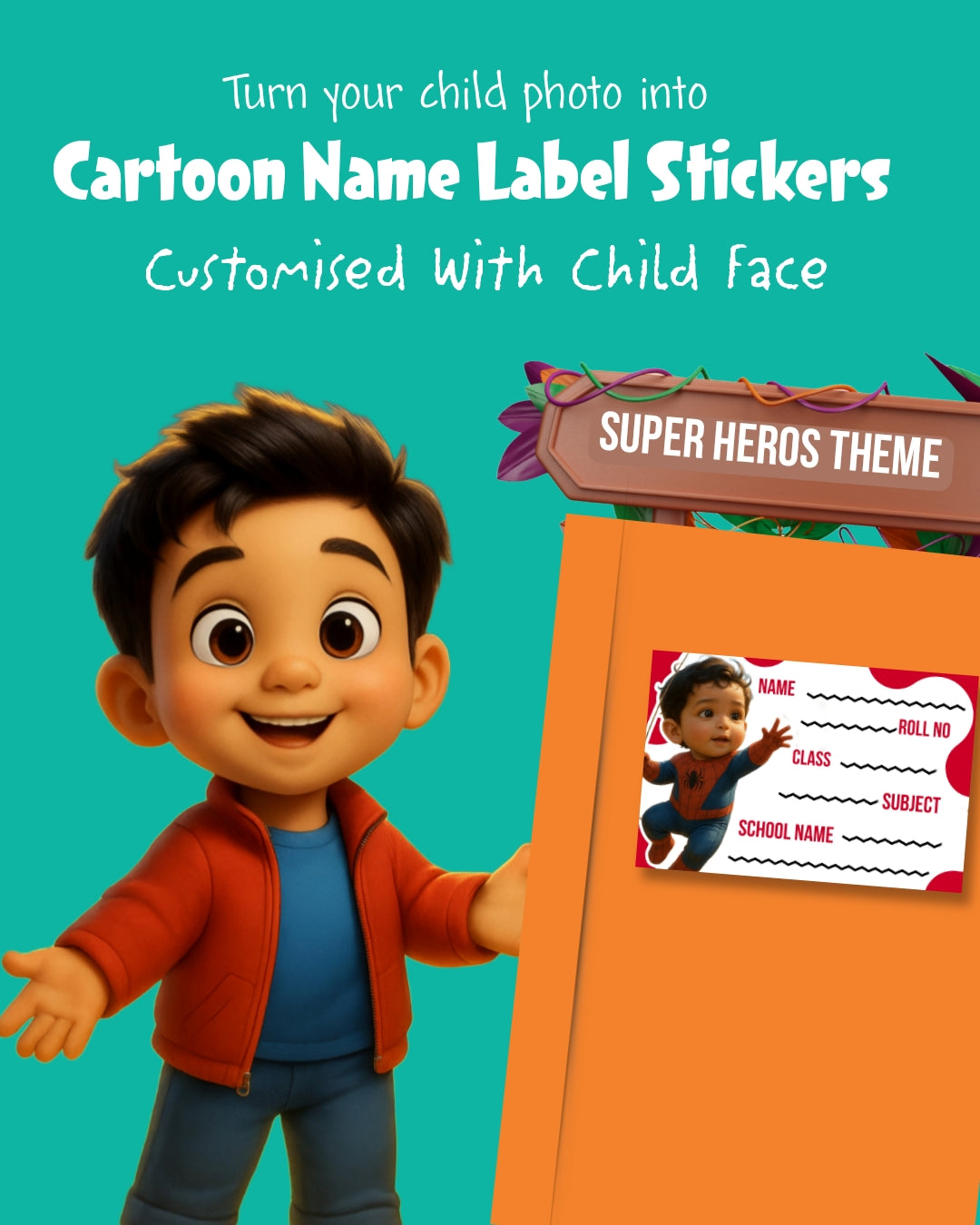 SPIDERMAN THEME CUSTOM NAME PHOTO STICKERS