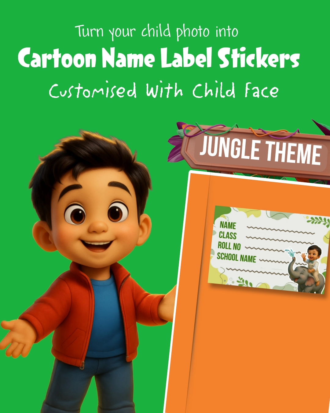 JUNGLE THEME CUSTOM NAME STICKERS
